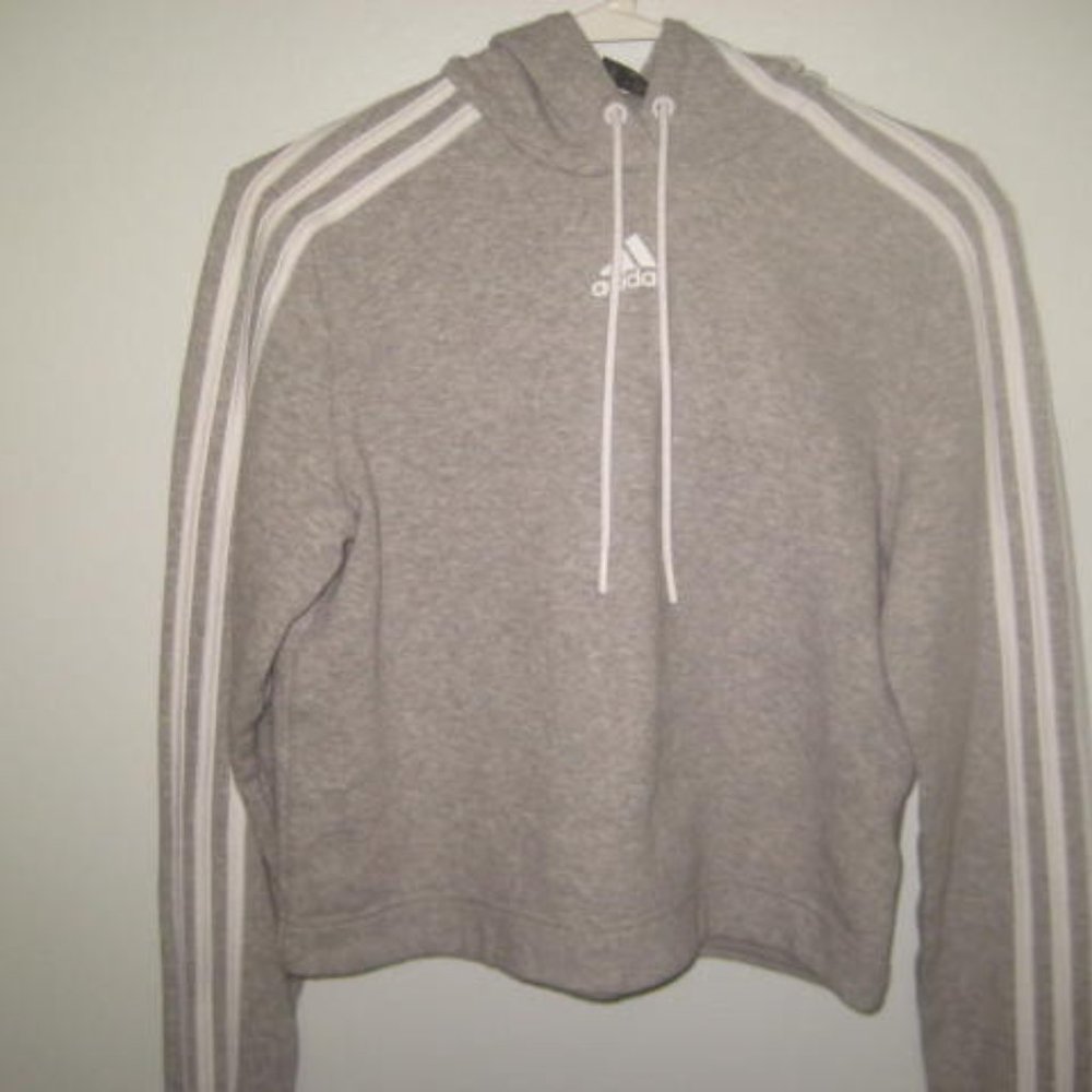 Adidas Gray & White Cropped Hoodie Sweatshirt NWOT Womens XS 4-6